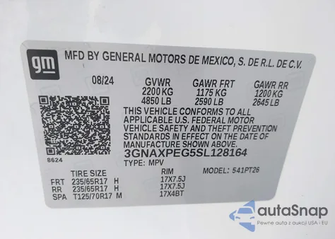 2025 Chevrolet Equinox Awd Lt from USA, damaged, VIN 3GNAXPEG5SL128164
